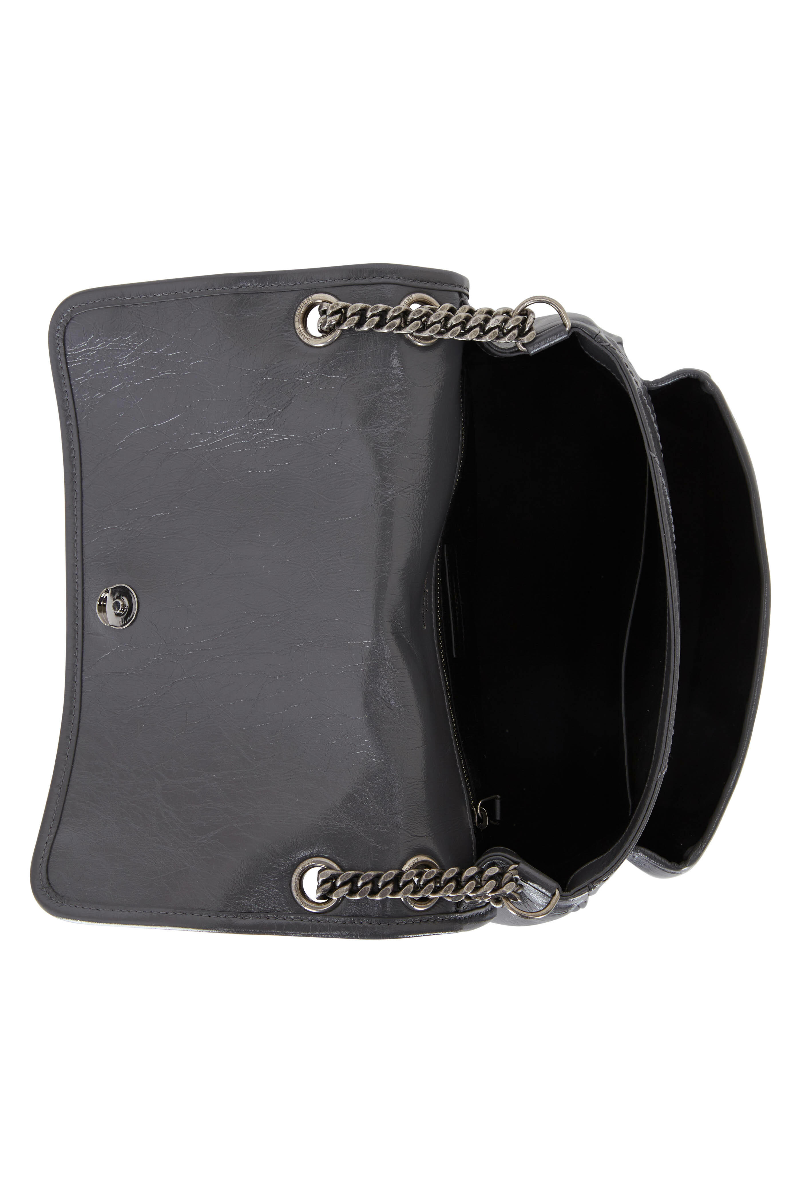 Saint Laurent - Niki Storm Gray Crinkle Leather Medium Bag