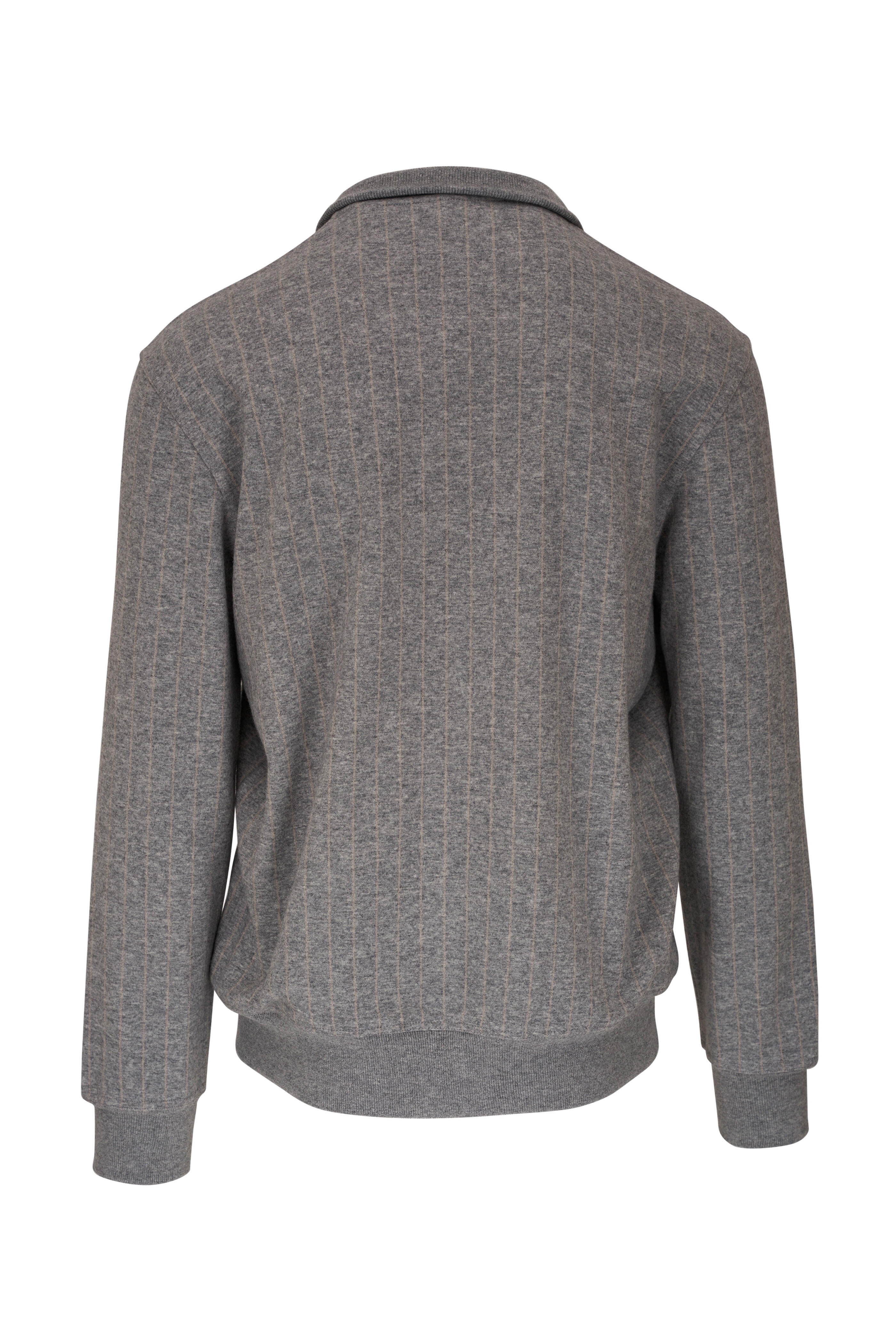 Brunello Cucinelli - Pearl Gray Striped Cashmere & Cotton Knit Bomber