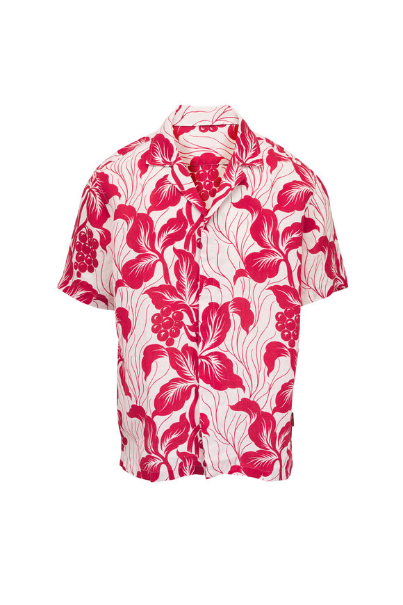 Orlebar Brown Matian Summer Red Petralis Print Button Up Shirt