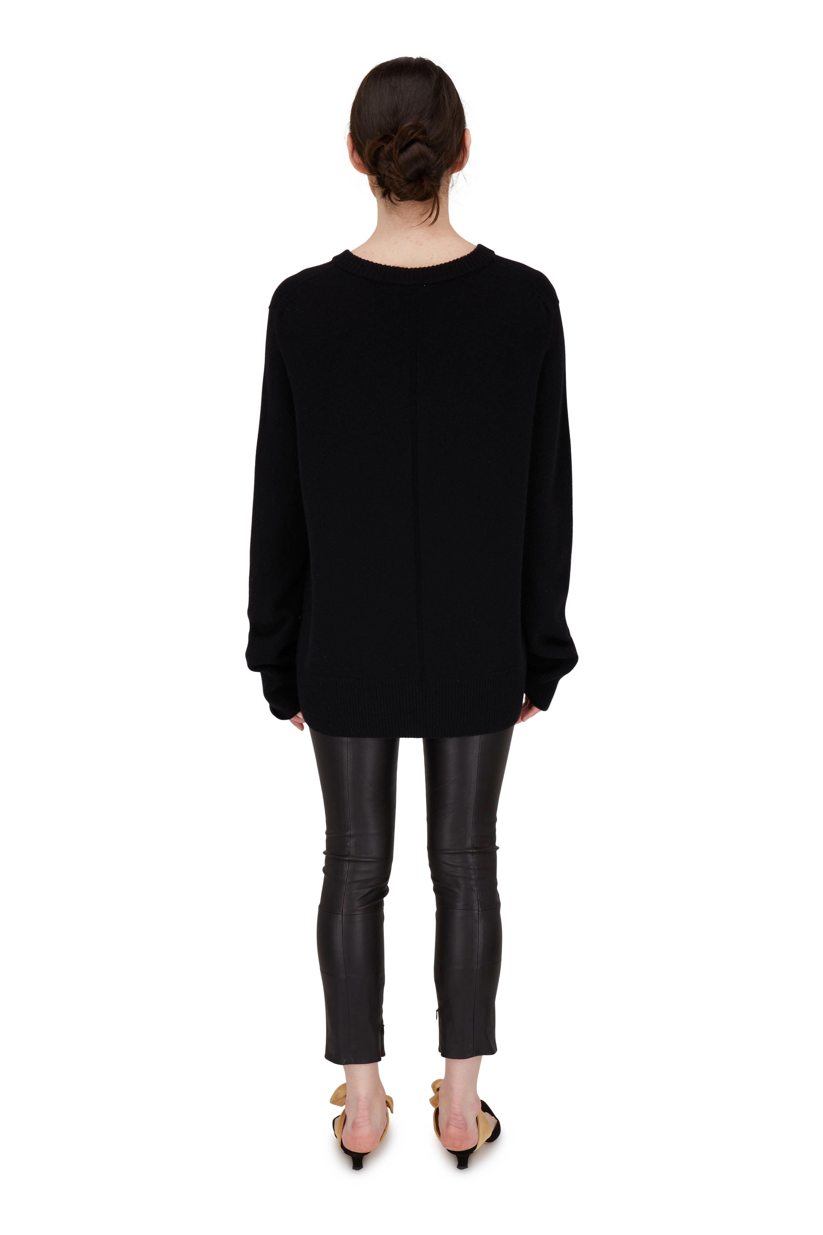 The Row Elaine Black Wool Cashmere V Neck Sweater