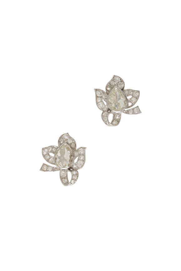 Estate Jewelry Platinum Diamond Flower Earrings