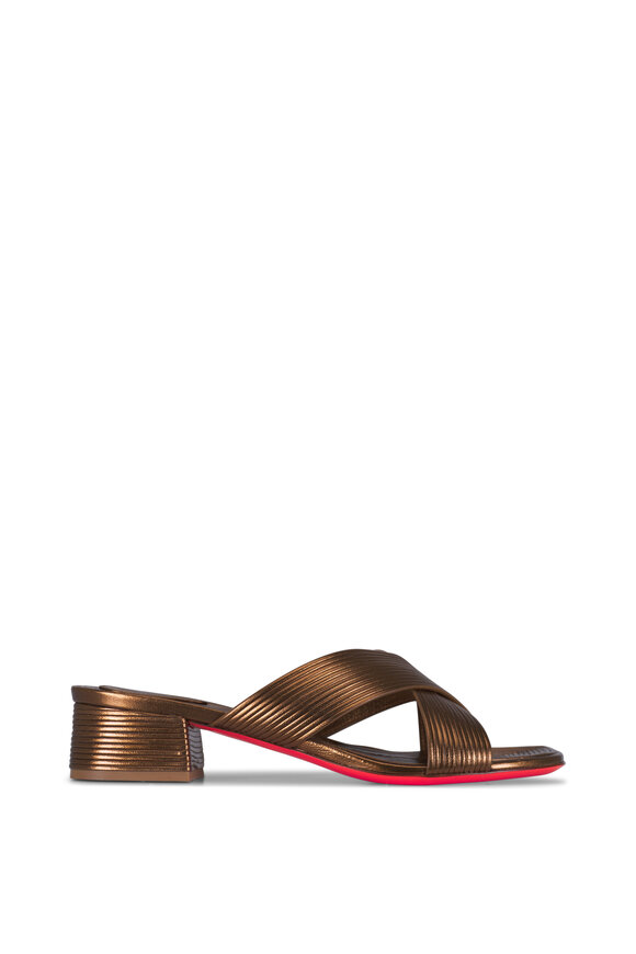 Santoni Serpentine Gold Leather Sandal, 35mm - view 2