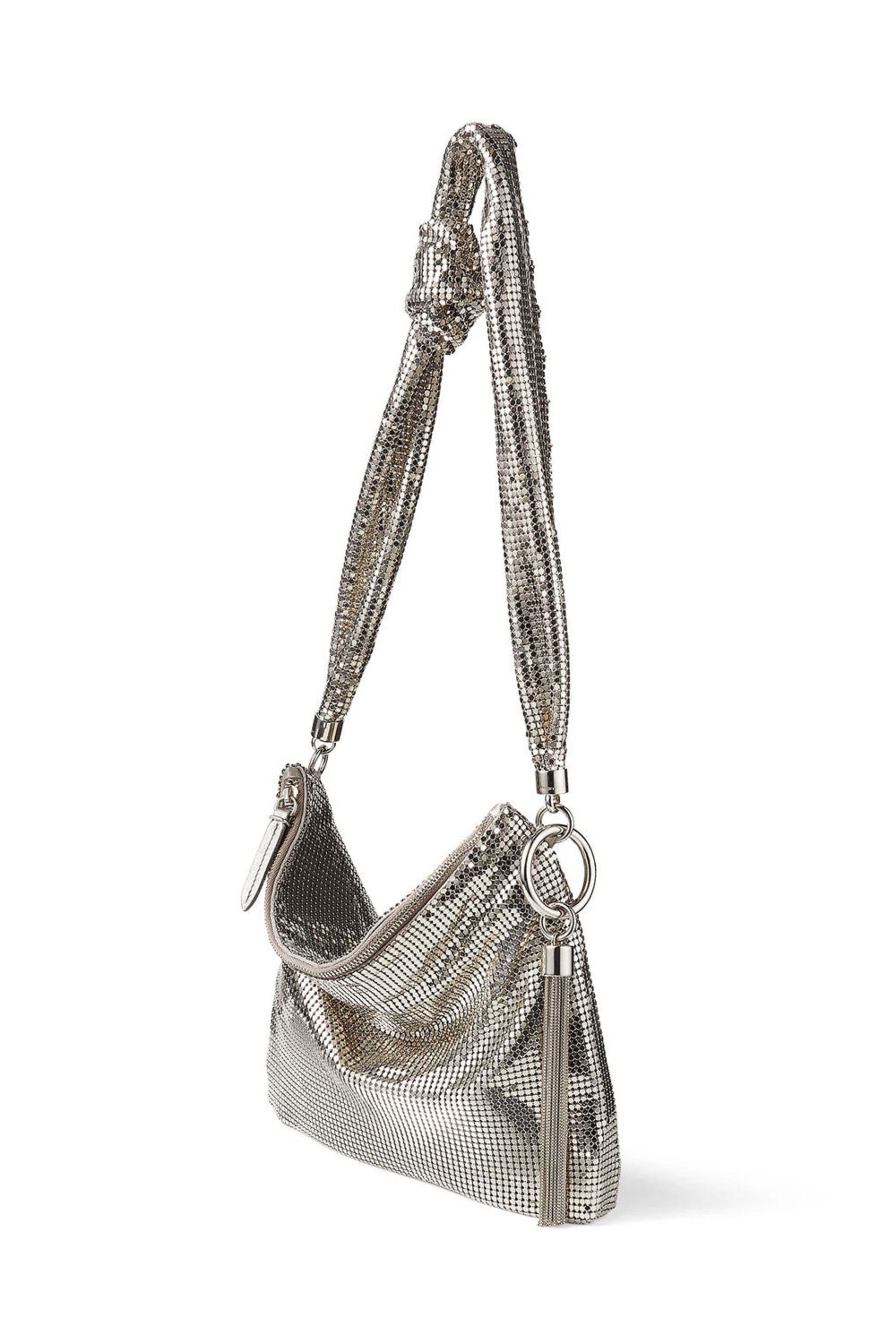 ショルダーバッグ・ポシェット JIMMY CHOO SILVER SHOULDER BAG Jimmy Choo Metallic Silver Lockett Crossbody Shoulder Bag