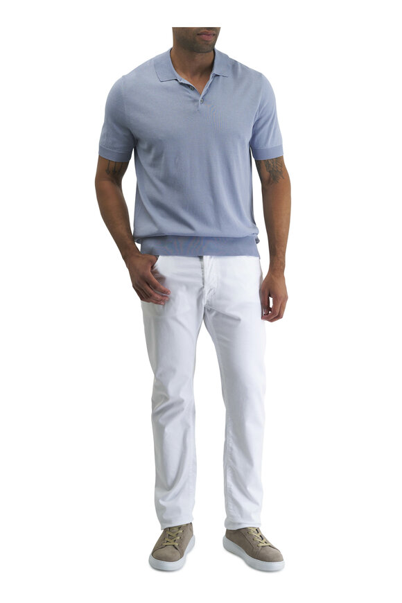 Patrick Assaraf - Sky Blue Cotton Knit Polo Sweater