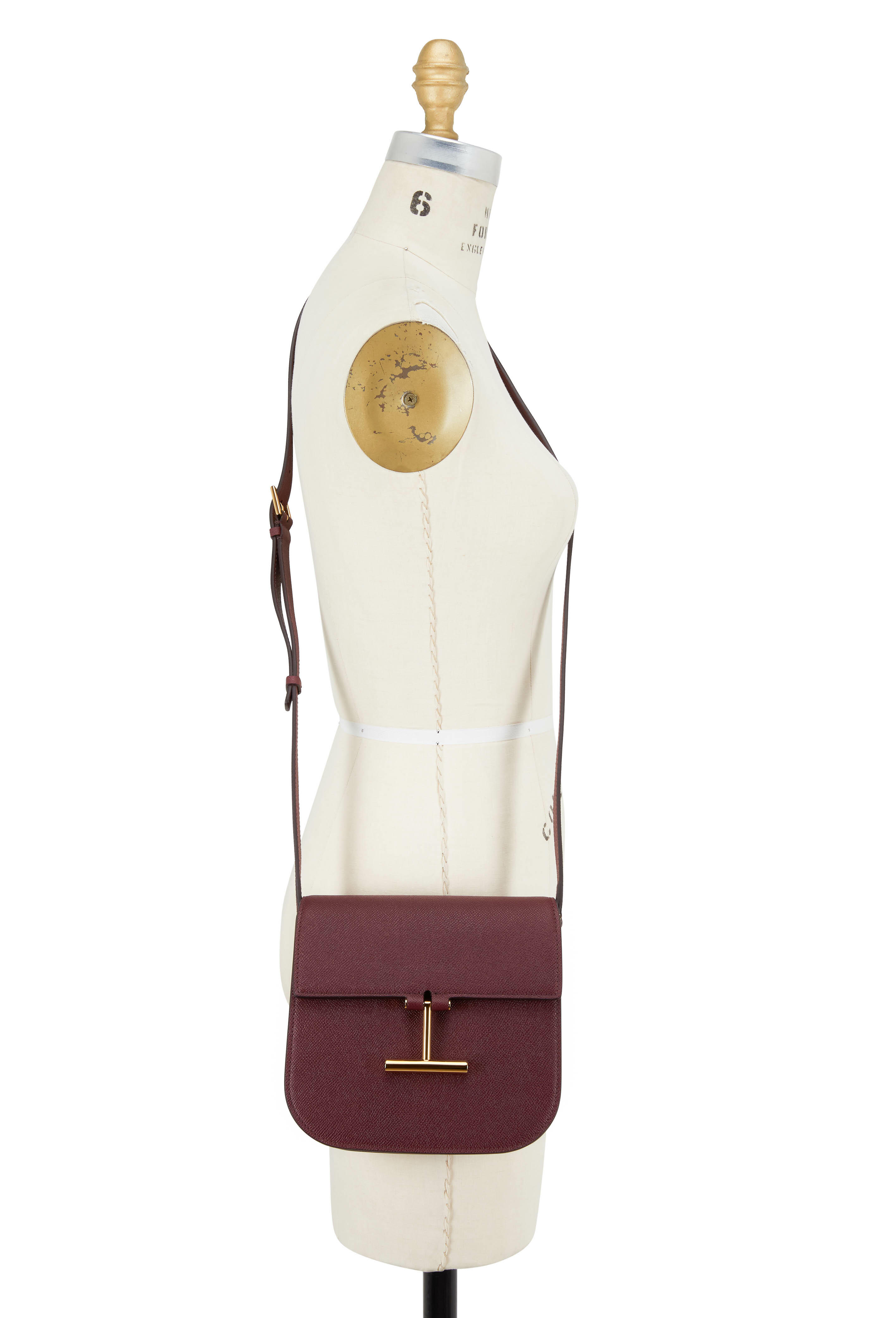 Tom Ford - Tara Bordeaux Leather T Clasp Mini Crossbody