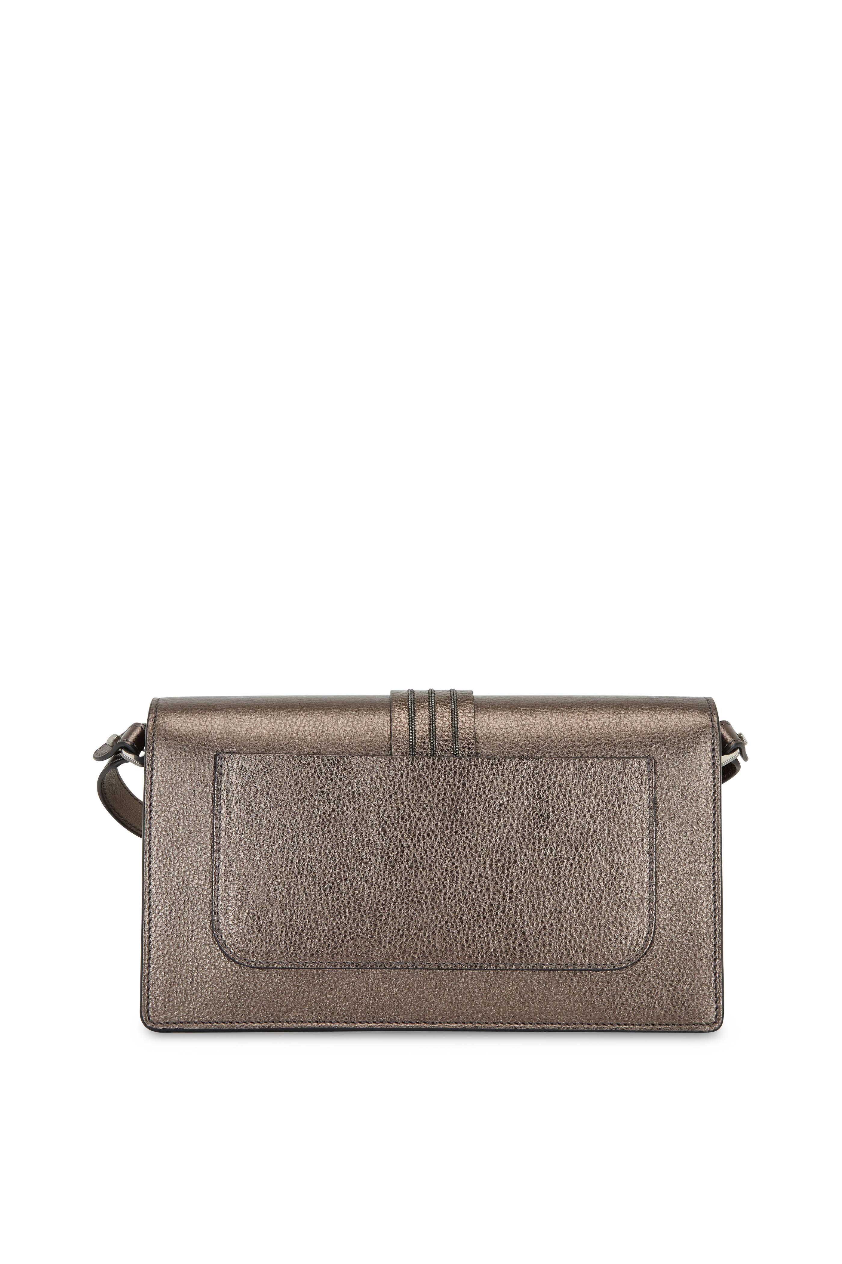 Brunello Cucinelli - Graphite Glossy Leather Monili Envelope Bag
