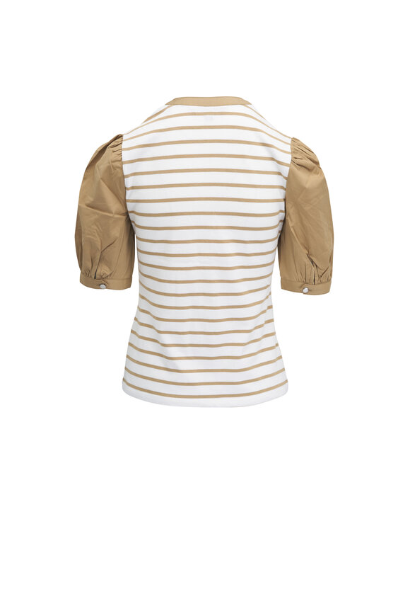 Veronica Beard - Kellie Off-White & Khaki Stripe Top 