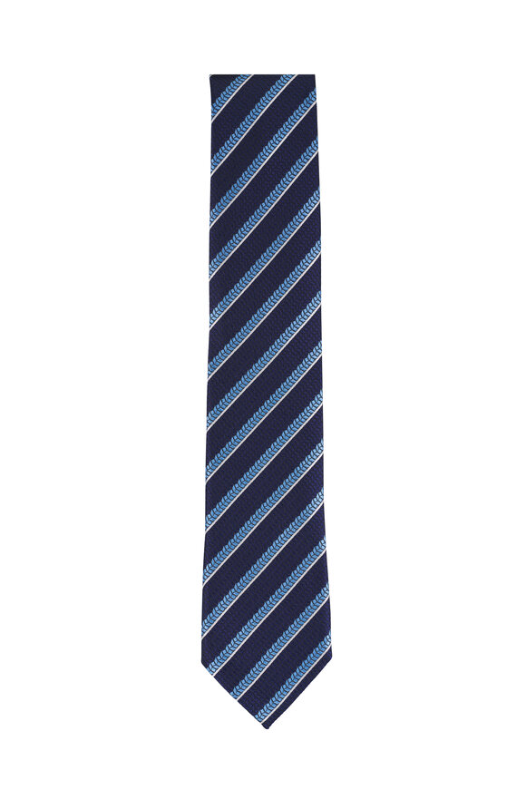 Zegna Navy Blue Stripe Silk Jacquard Necktie - view 1