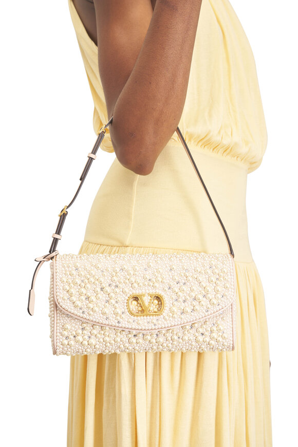 Valentino Garavani Cream Sparkling Pearls Shoulder Bag - view 2