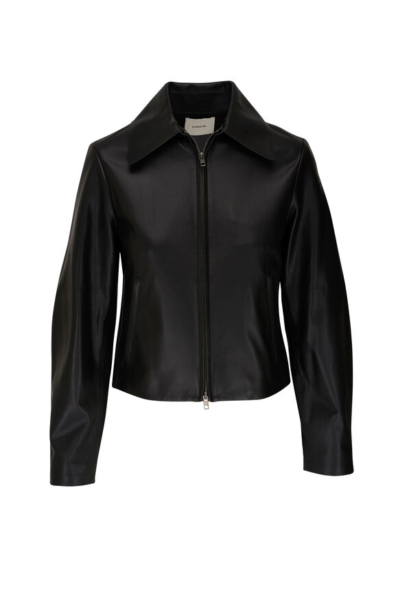 Vince - Black Leather Zip Front Jacket 