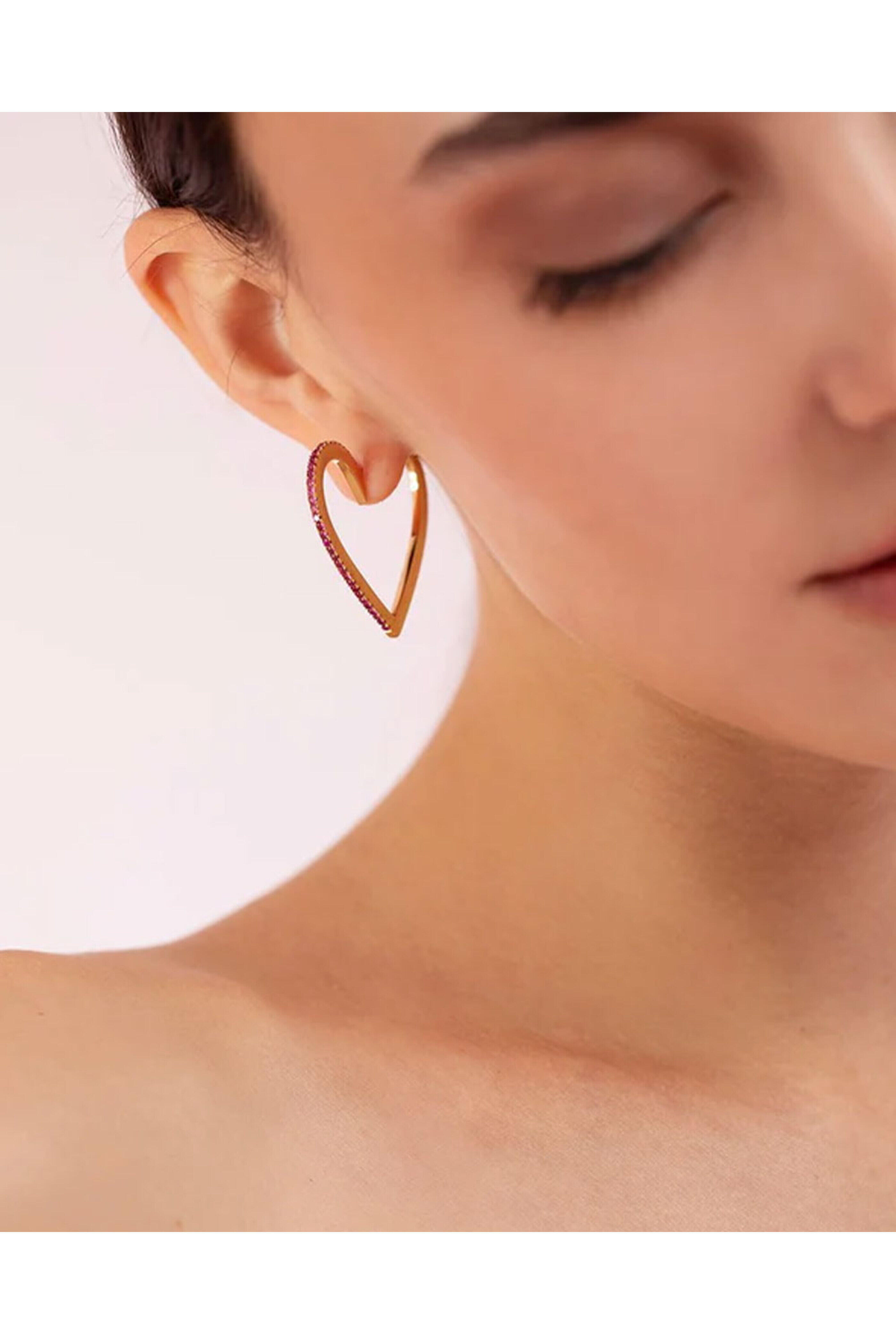 Cadar - Large Ruby Heart Hoop Earrings