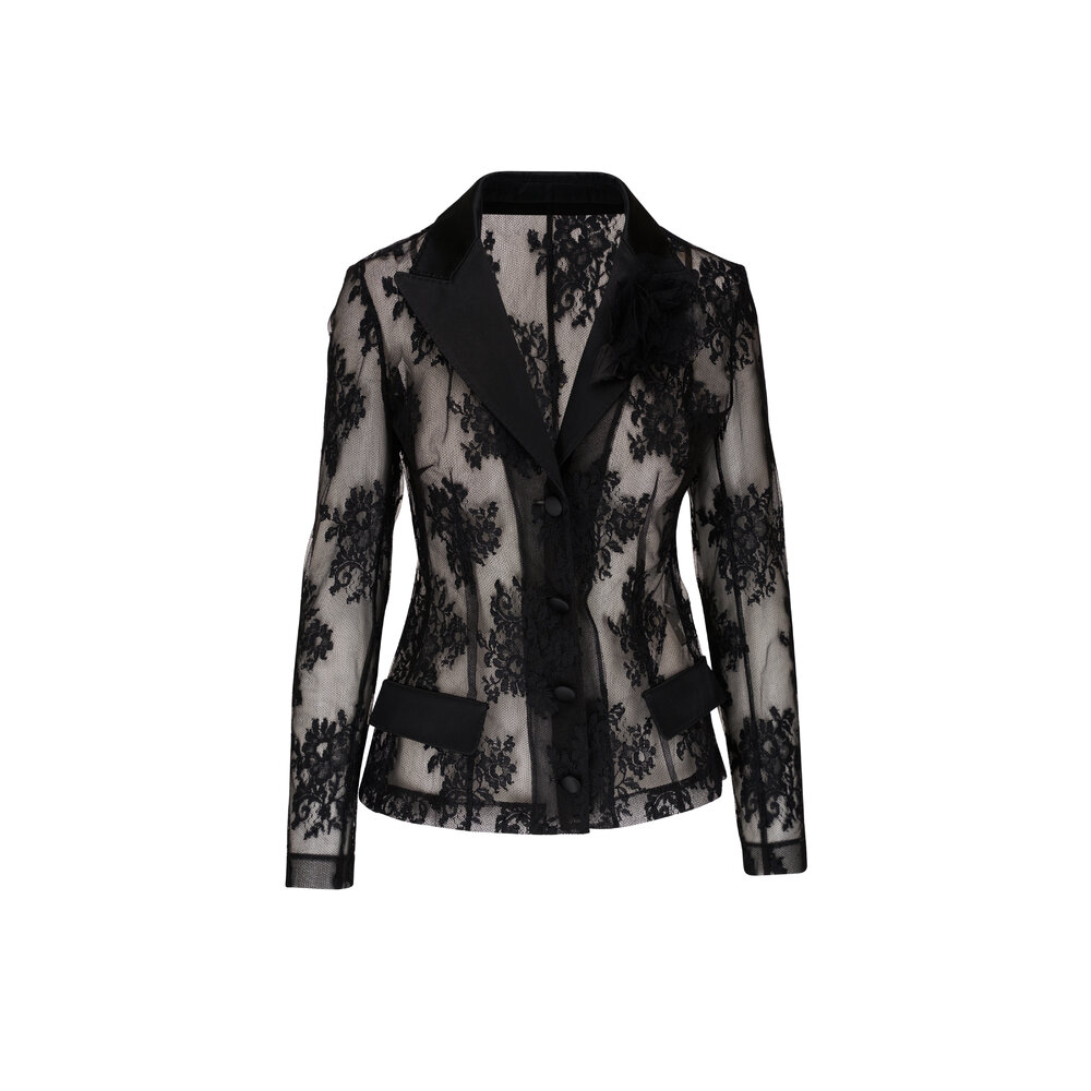 Dolce & Gabbana Black Floral Lace Cotton Collared Jacket main image 0