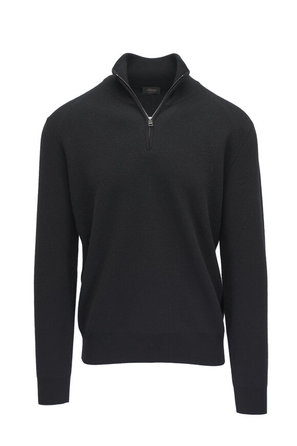 Brioni Black Cashmere & Wool Quarter-Zip Pullover