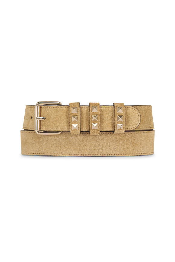 Valentino Garavani Rockstud Havana Beige Suede Belt - view 1