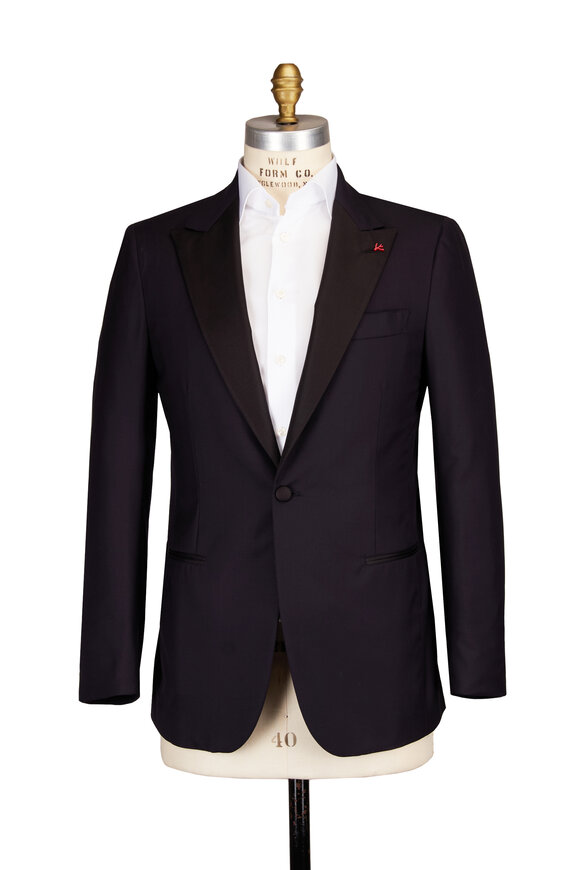 Isaia Navy Blue Peak-Lapel Wool Tuxedo - view 2