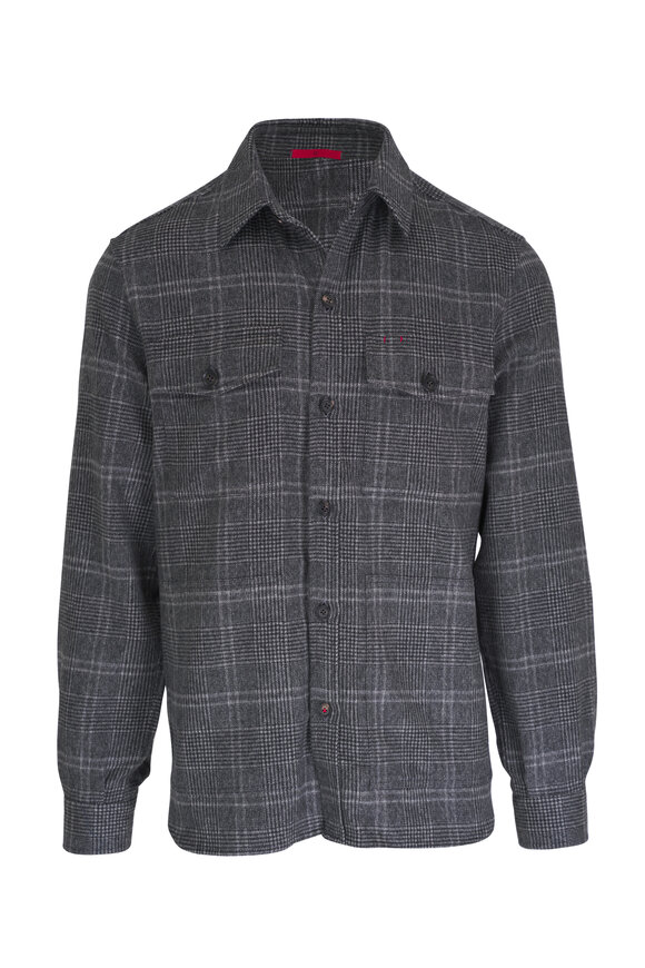 Isaia Grey Plaid Cashmere Overshirt