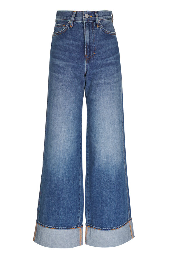 Veronica Beard Taylor Rebel Stone Blue Cuffed Wide Leg Jean