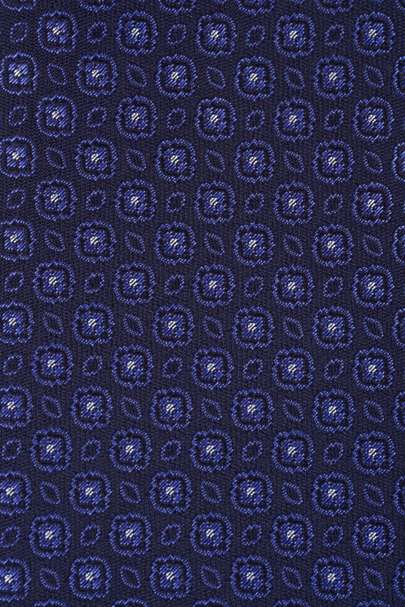 Canali Navy Blue Geometric Silk Necktie - view 2