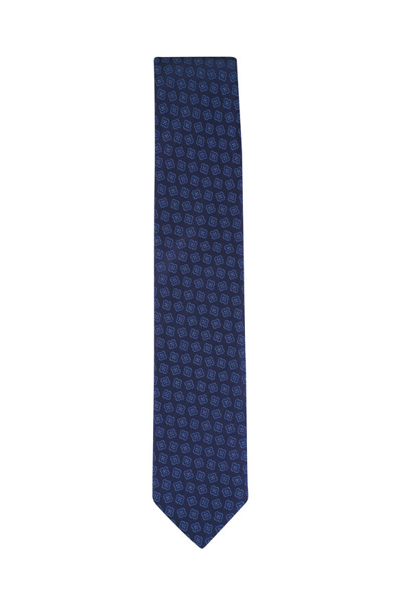Eton Navy Blue Medallion Woven Silk Necktie