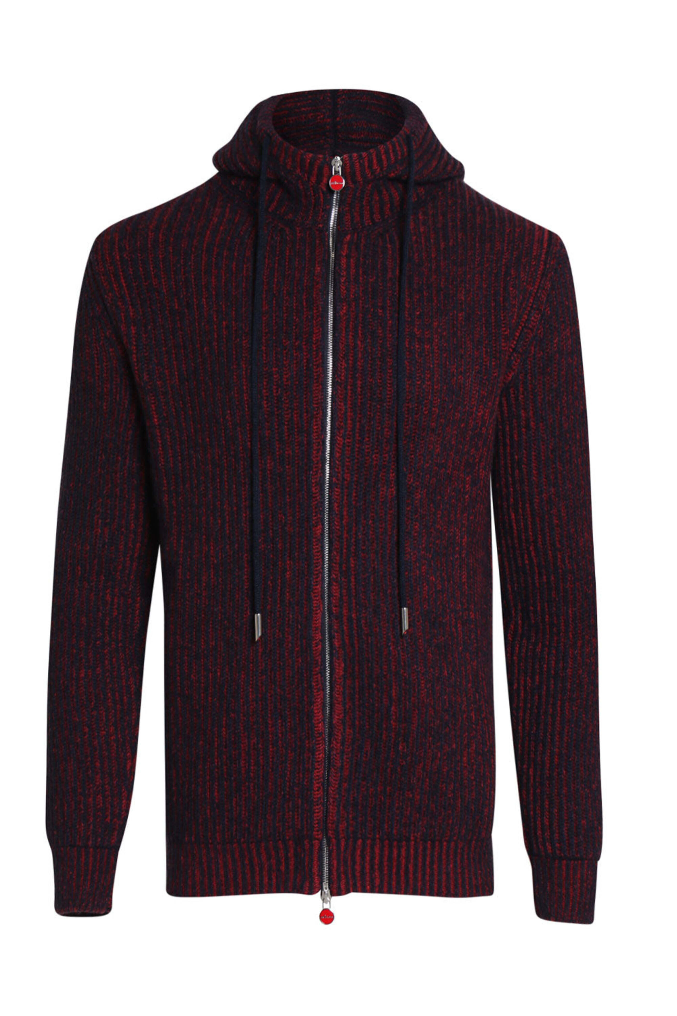 Kiton - Navy and Berry Cashmere Ribbed Full Zip Hoodie