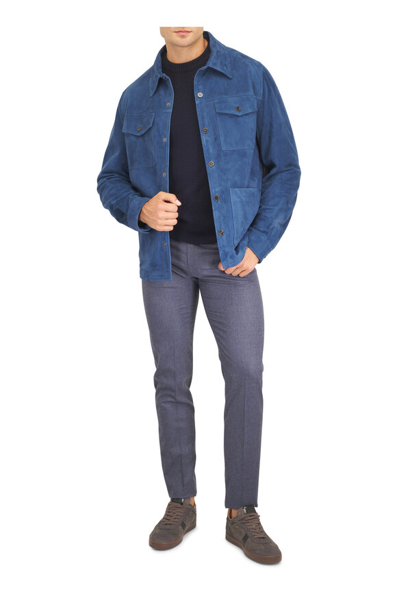 Isaia Blue Leather Shacket - view 2