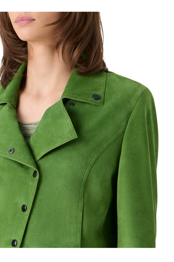 Akris Punto Green Suede Motorbike Asymmetrical Cropped Jacket - view 4