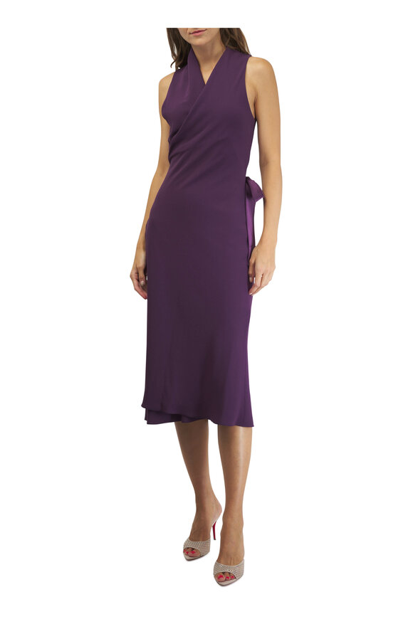 Peter Cohen - Crest Plum Tricot Crepe Sleeveless Wrap Dress