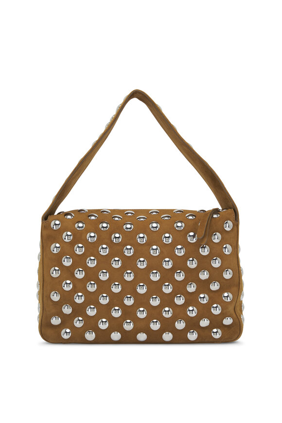 Khaite Elena Mud Suede Studded Shoulder Bag 