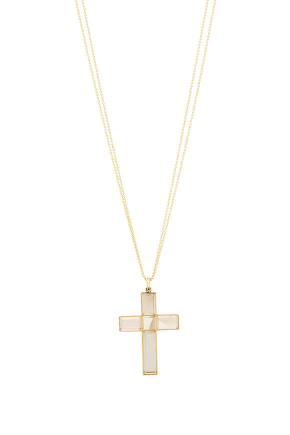 Renee Lewis 18k Yellow Gold Antique Quartz Cross Necklace