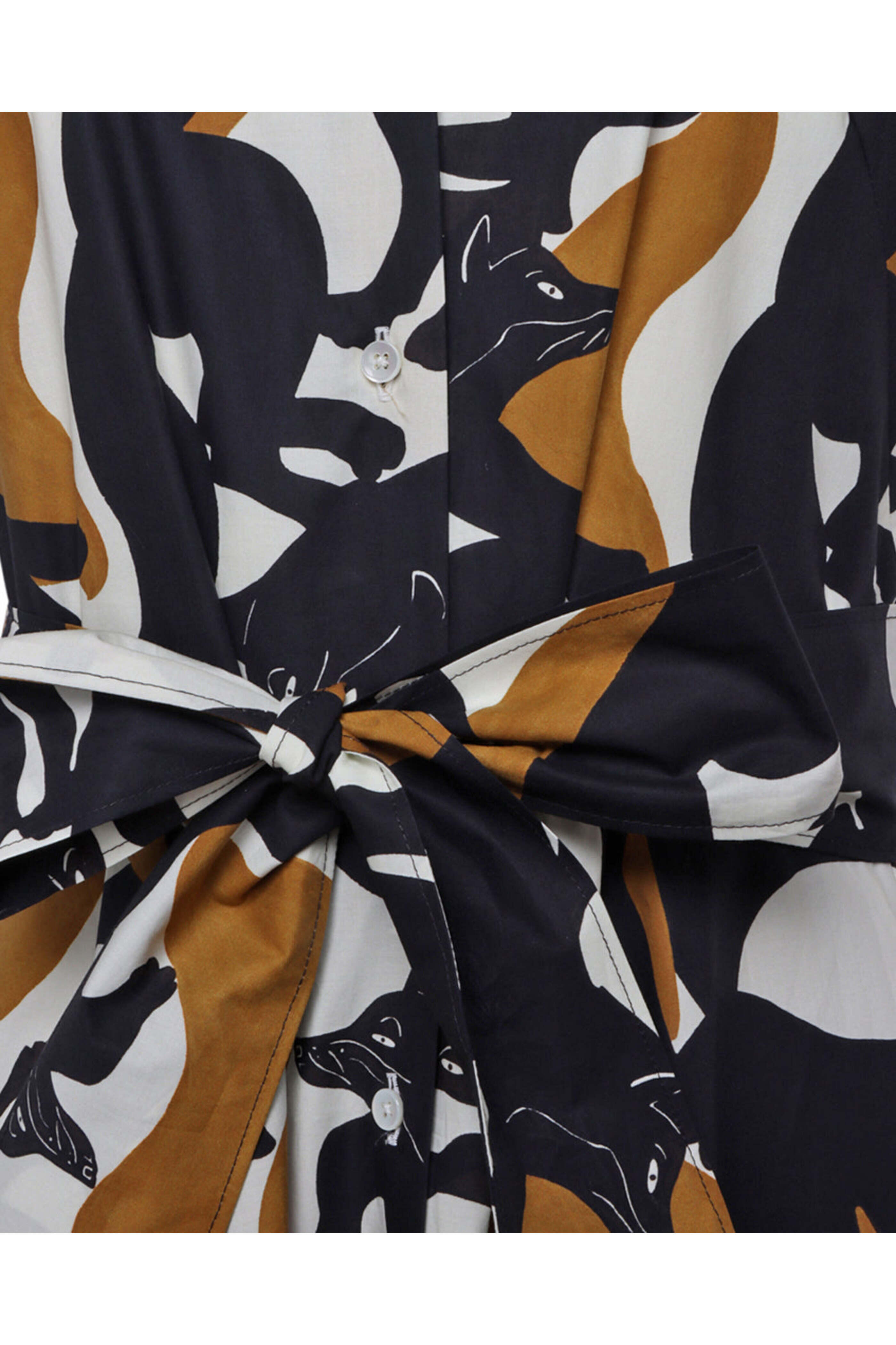 【SARA ROKA】Chemisier Dress SAND FOXES Sara Roka - Black and Sand Foxes Belted Danielle Shirtdress