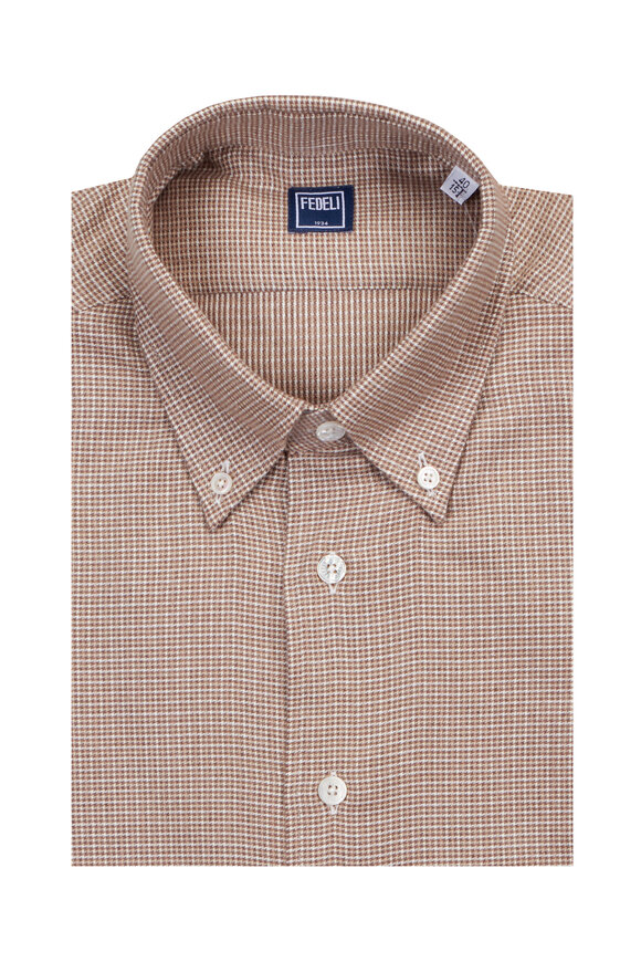 Fedeli Alberto Brown Check Flannel Sport Shirt - view 1
