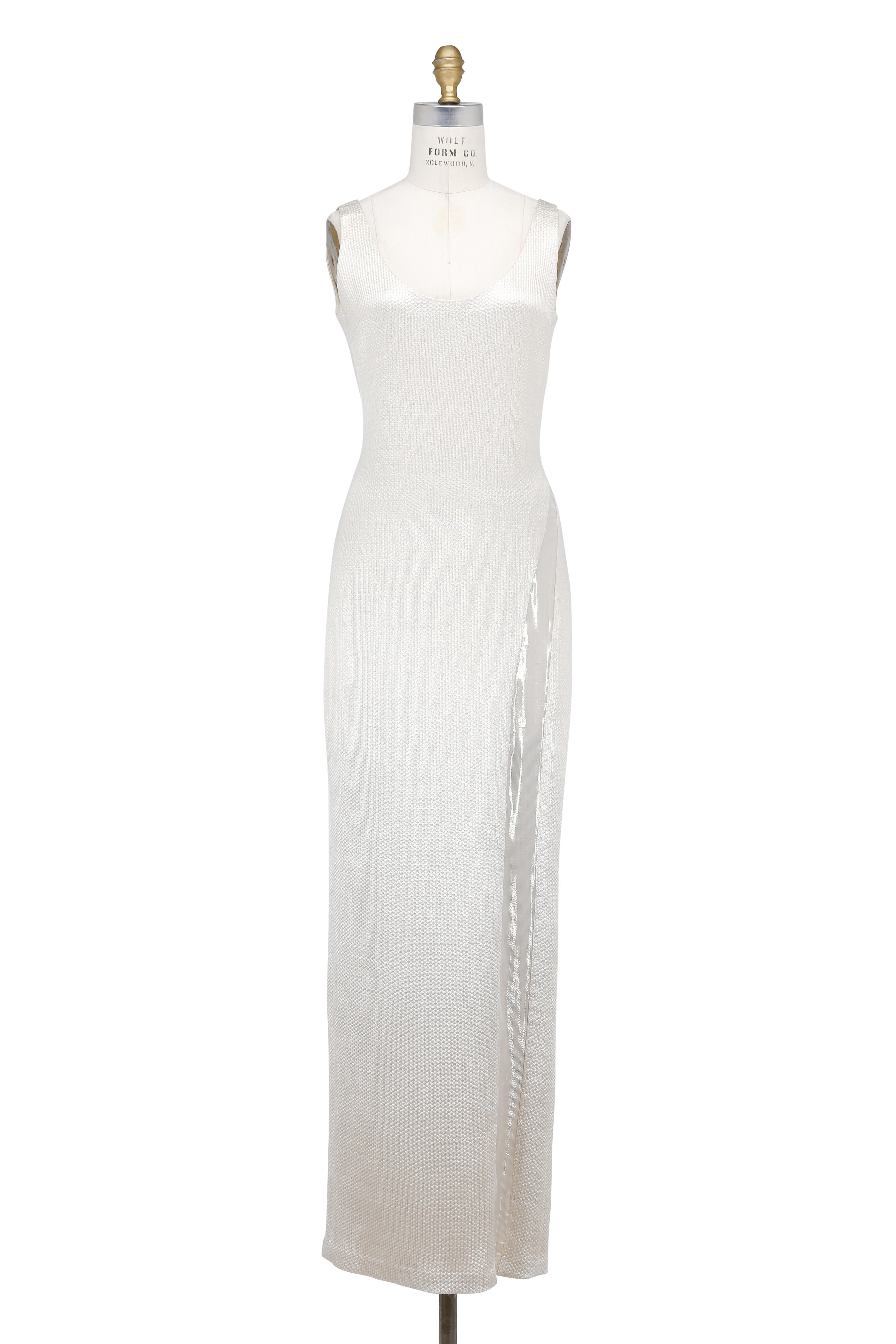 Olivine Gabbro - Metallic Gold Brocade Scoop Back Gown