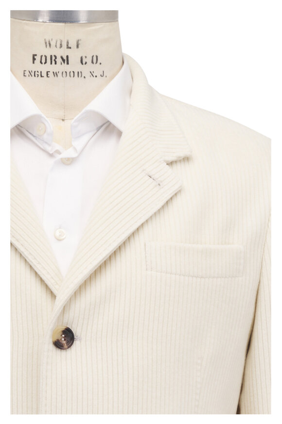 Brunello Cucinelli Cream Cashmere Corduroy Overcoat - view 5