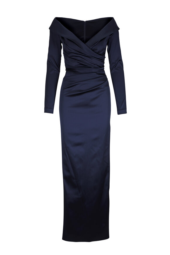 Talbot Runhof Navy Long Sleeve Gown