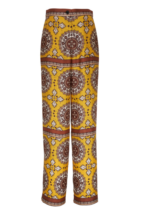 Nili Lotan - Germain Scarf Print Yellow Printed Silk Pant 