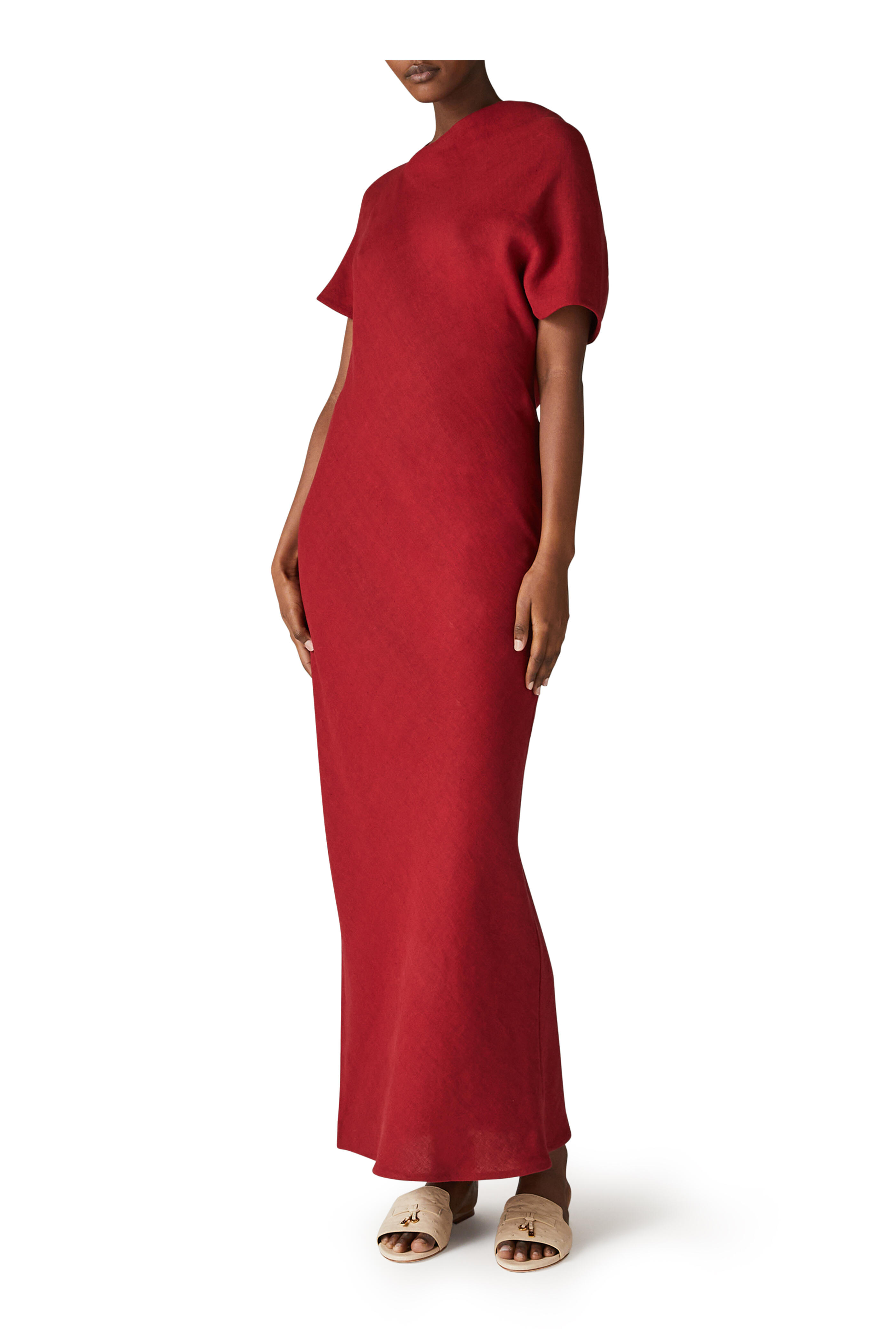 Loro Piana - Abito Aina Dark Red Summer Linen Crepe Dress
