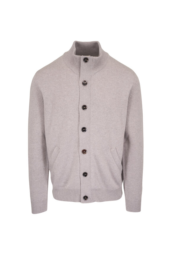 Brioni Tan Cashmere Full-Zip Cardigan - view 1