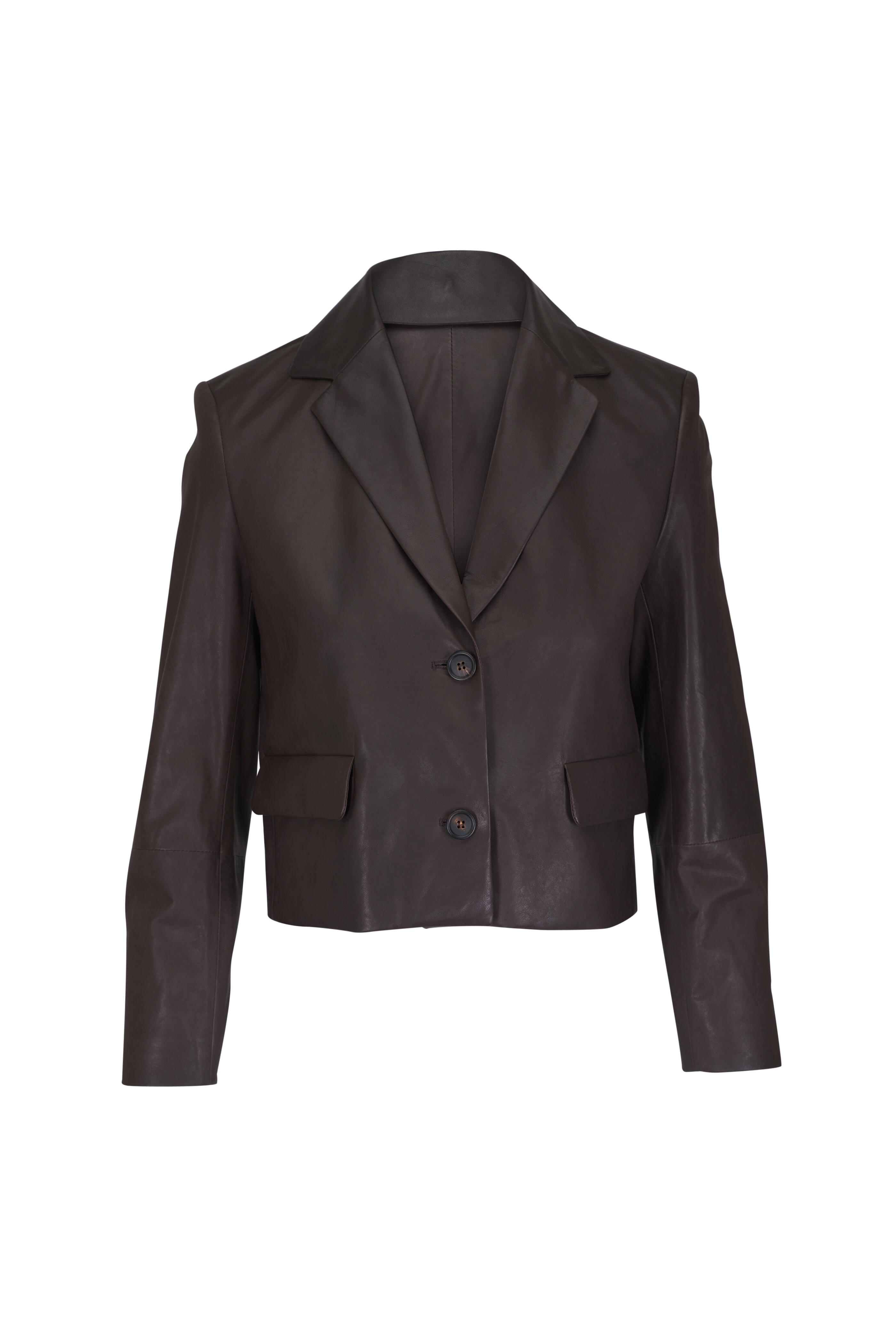 Brunello Cucinelli - Vintage Brown Leather Cropped Blazer