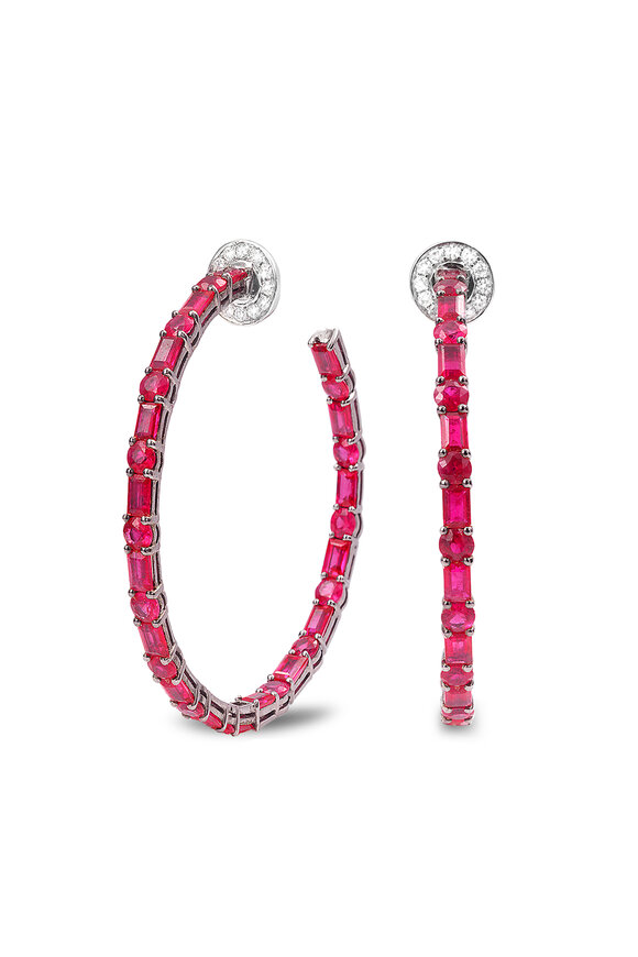 Nam Cho 18k Ruby Diamond Baguette & Round Hoop Earrings - view 1