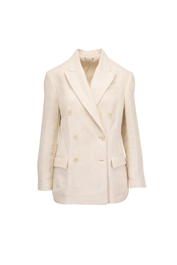 Brunello Cucinelli Shimmering Cotton Silk Twill Double Breasted Blaze