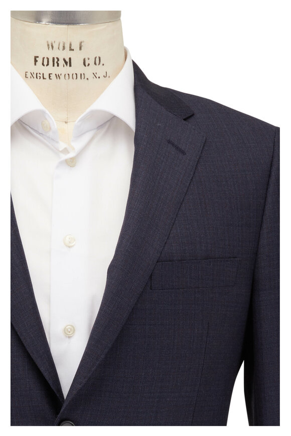 Samuelsohn Navy Blue Subtle Micro Check Wool Suit