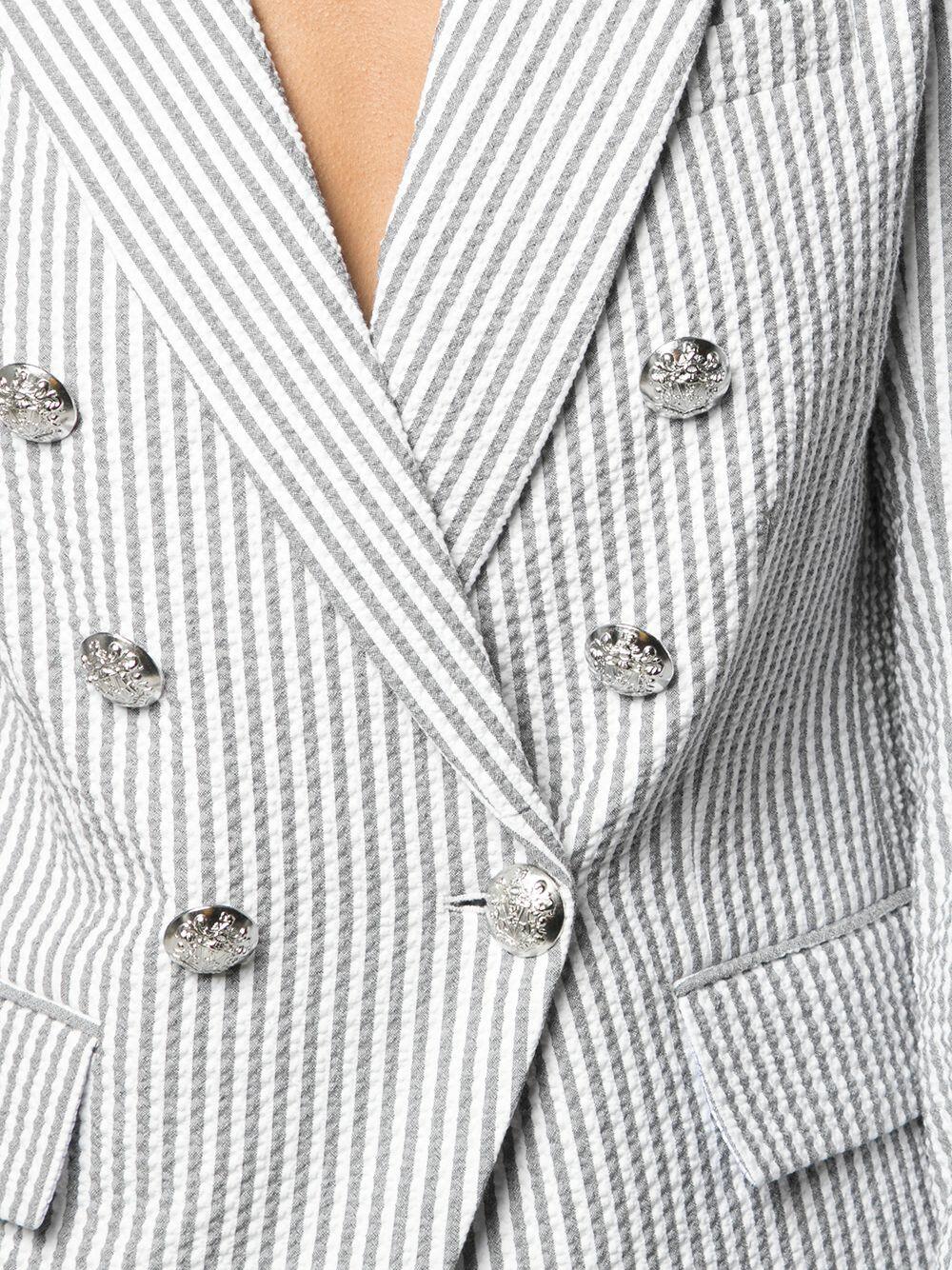 Veronica Beard - Miller Gray & White Striped Double-Breasted Jacket
