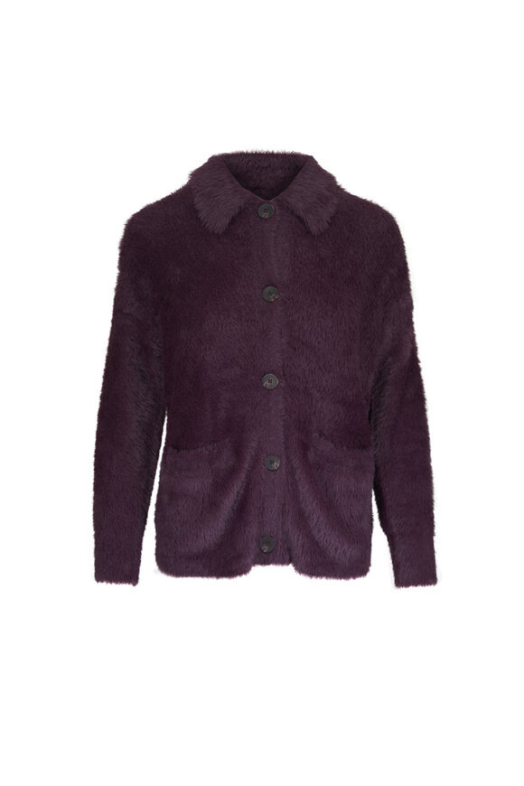L'Agence Mist Dark Plum Fuzzy Collared Cardigan - view 1