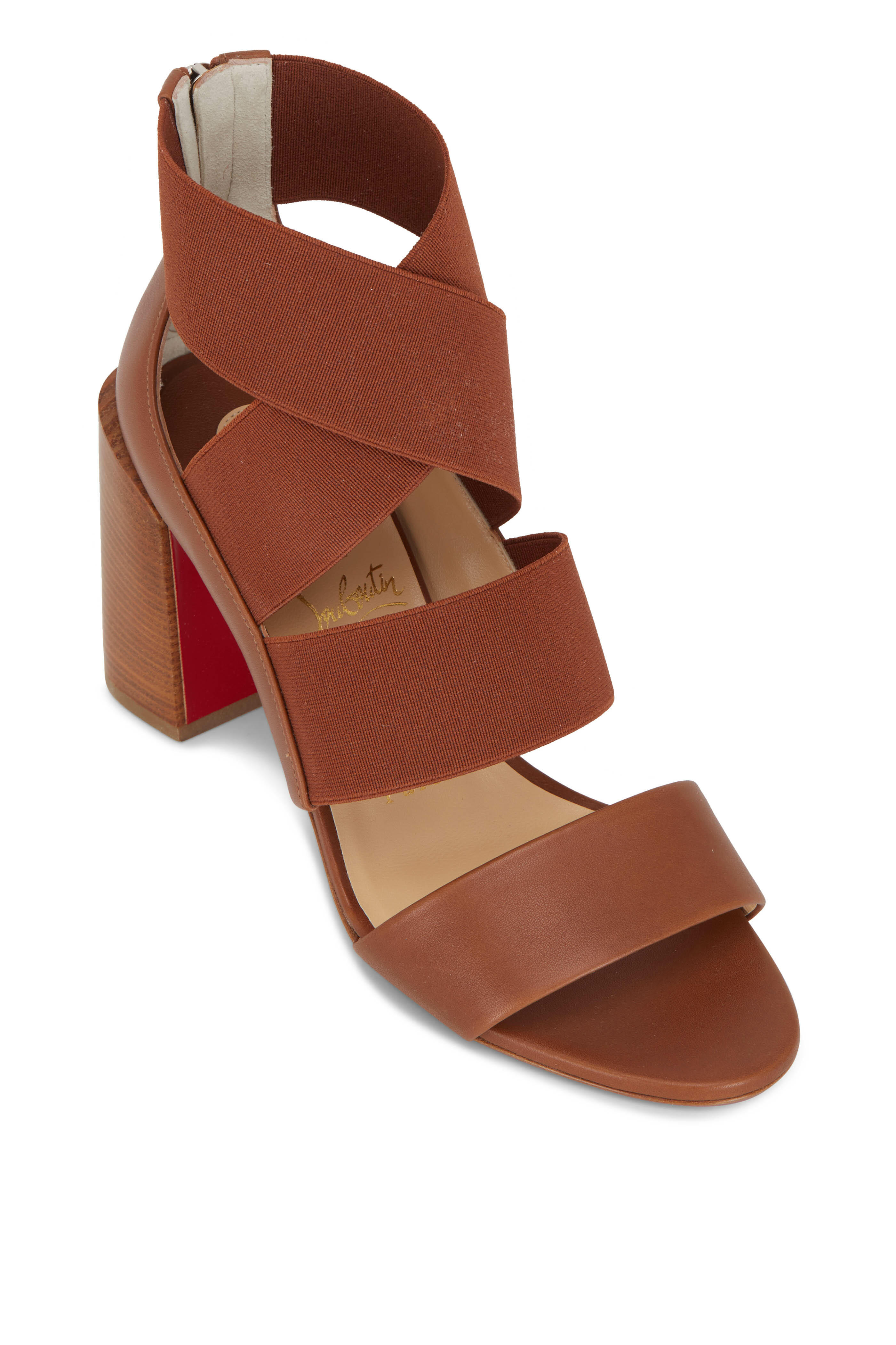 Christian Louboutin Leather Logo Red Sole Slide Sandals In Brown