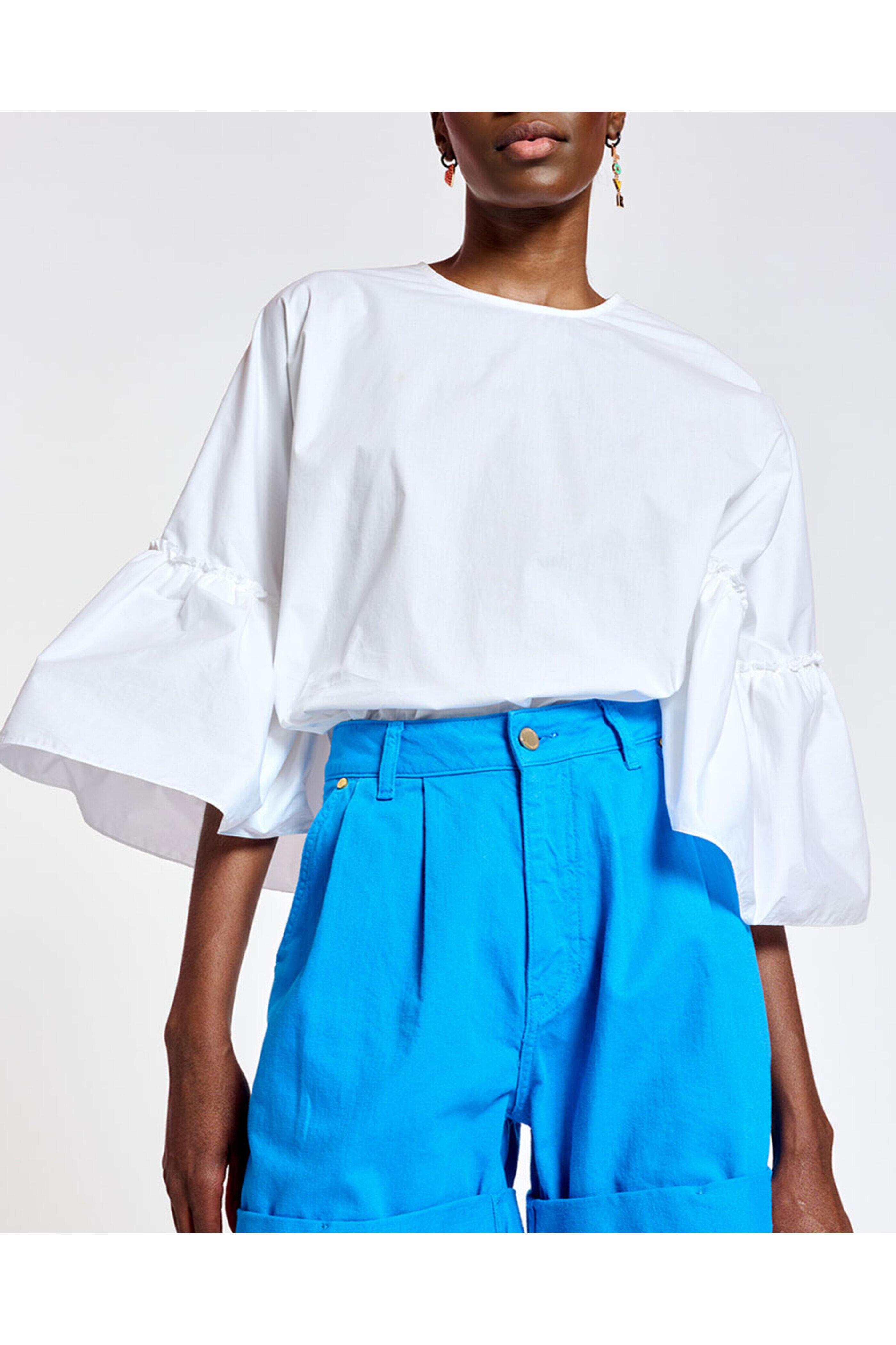Essentiel Antwerp - White Blackberry Ruffle Sleeve Top