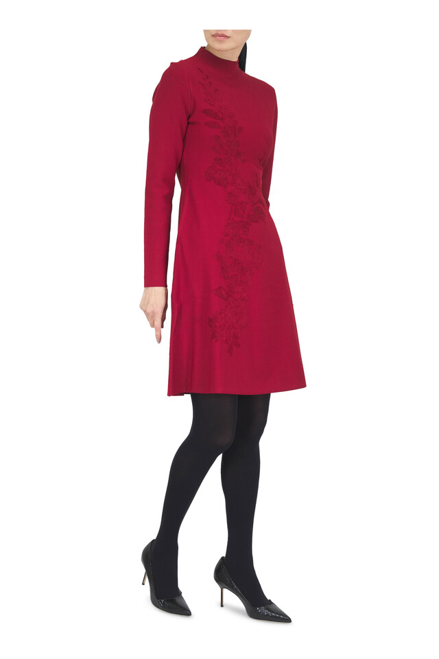 Designer outfit featuring BB Black Embossed Leather Pump, 70mm and Oxblood Velvet Jacquard Knit Mini Dress