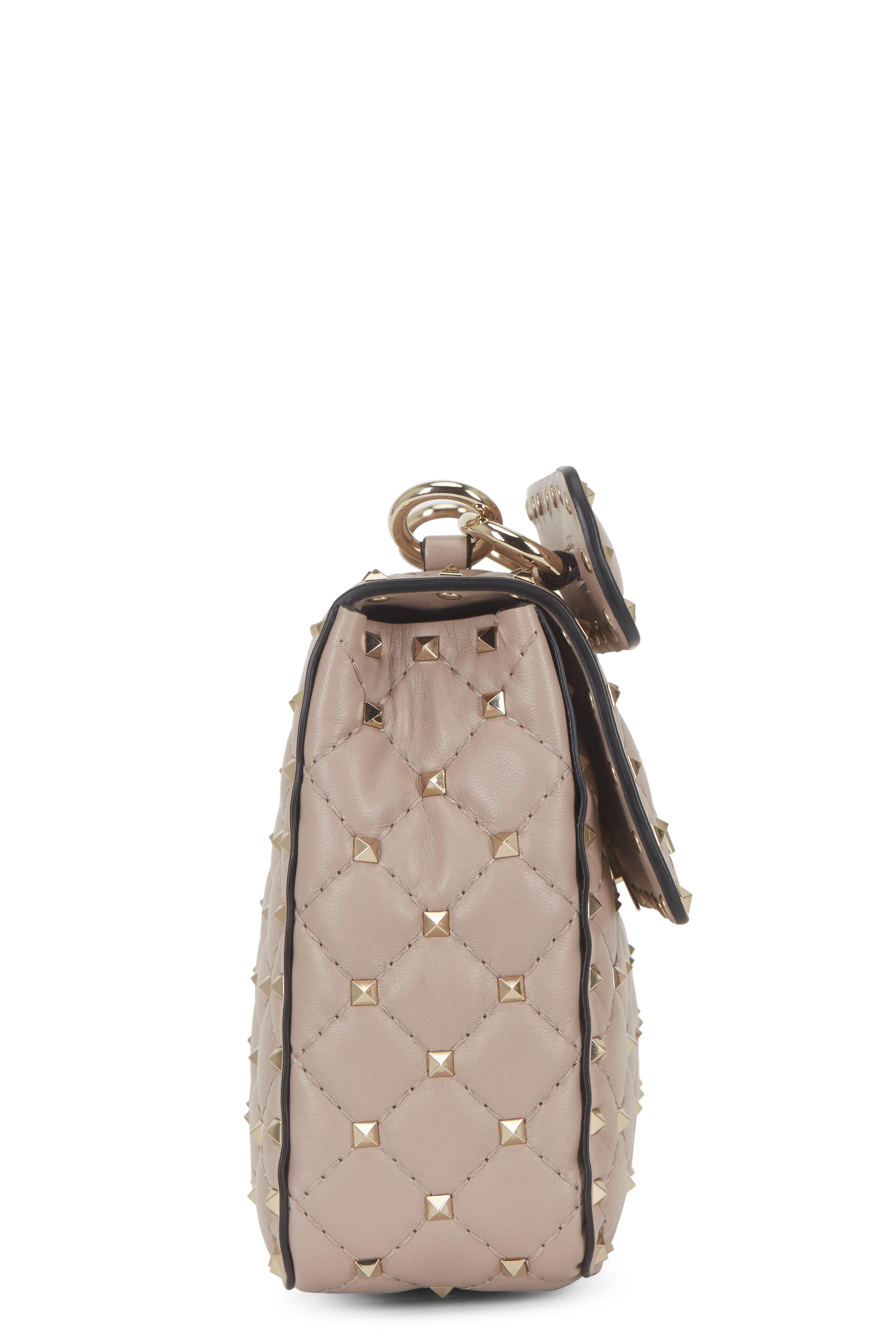 Rockstud Calfskin Chain Pouch for Woman in Poudre