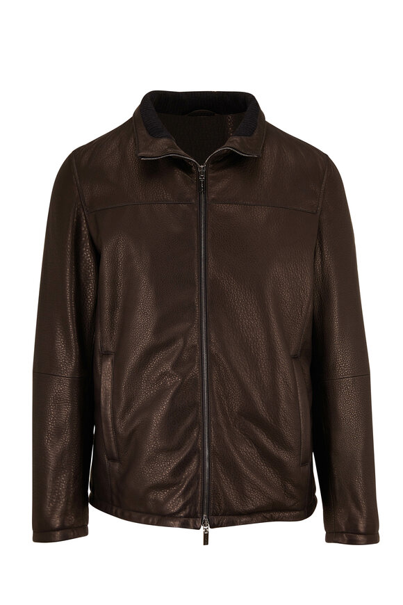 Gimos - Black Pebbled Leather Down Jacket