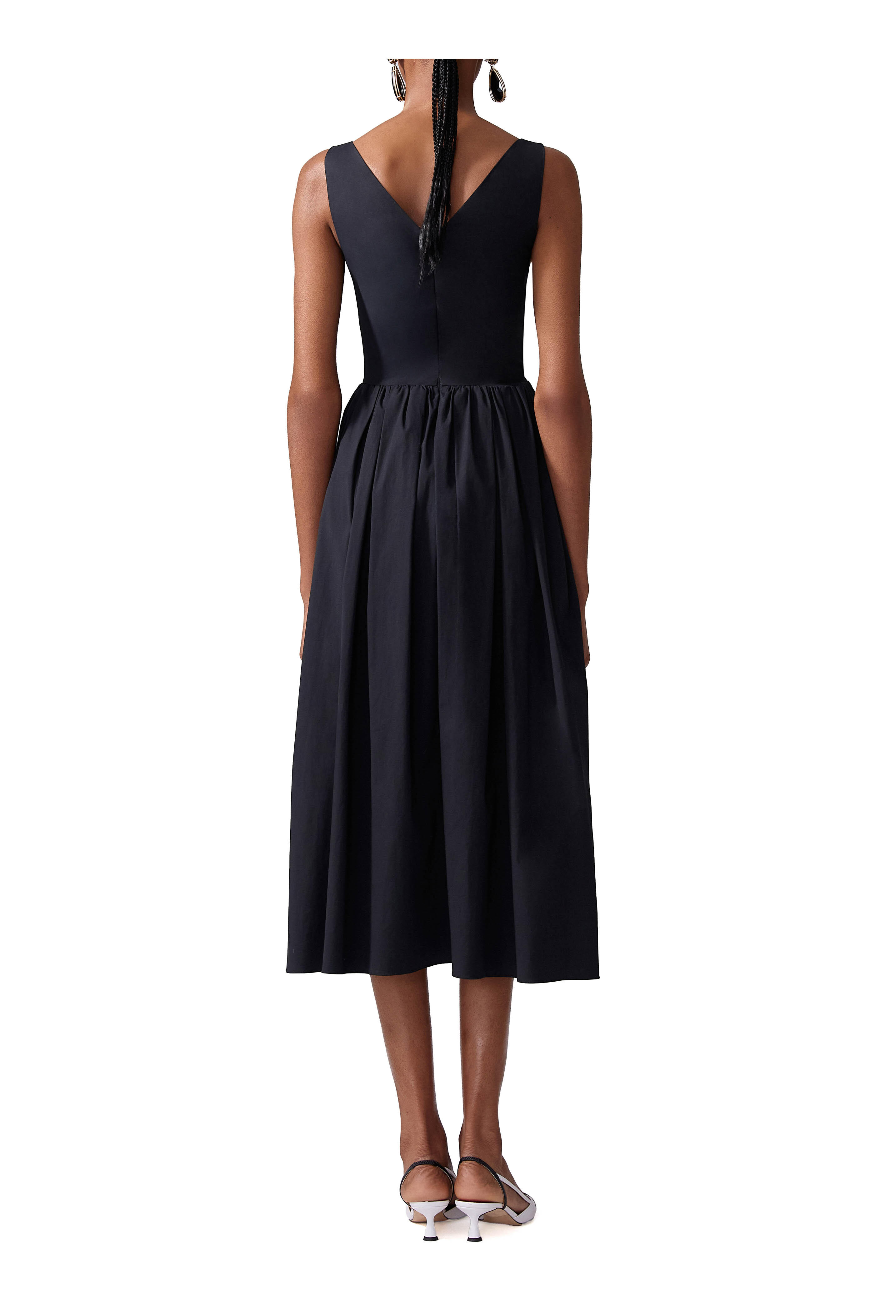 Carolina Herrera - Black Gathered Stretch Cotton Midi Dress
