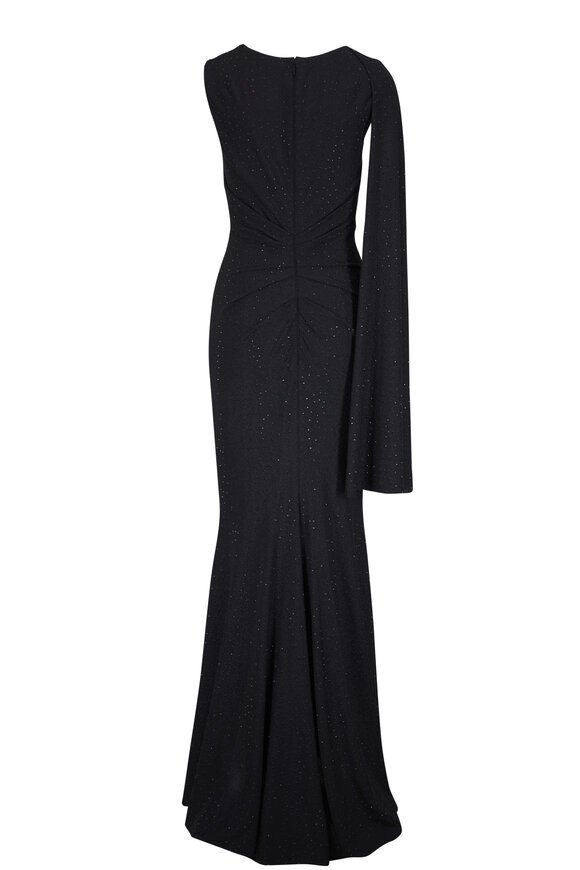 Talbot Runhof - Black Crystal Jersey Draped Short Cape Gown